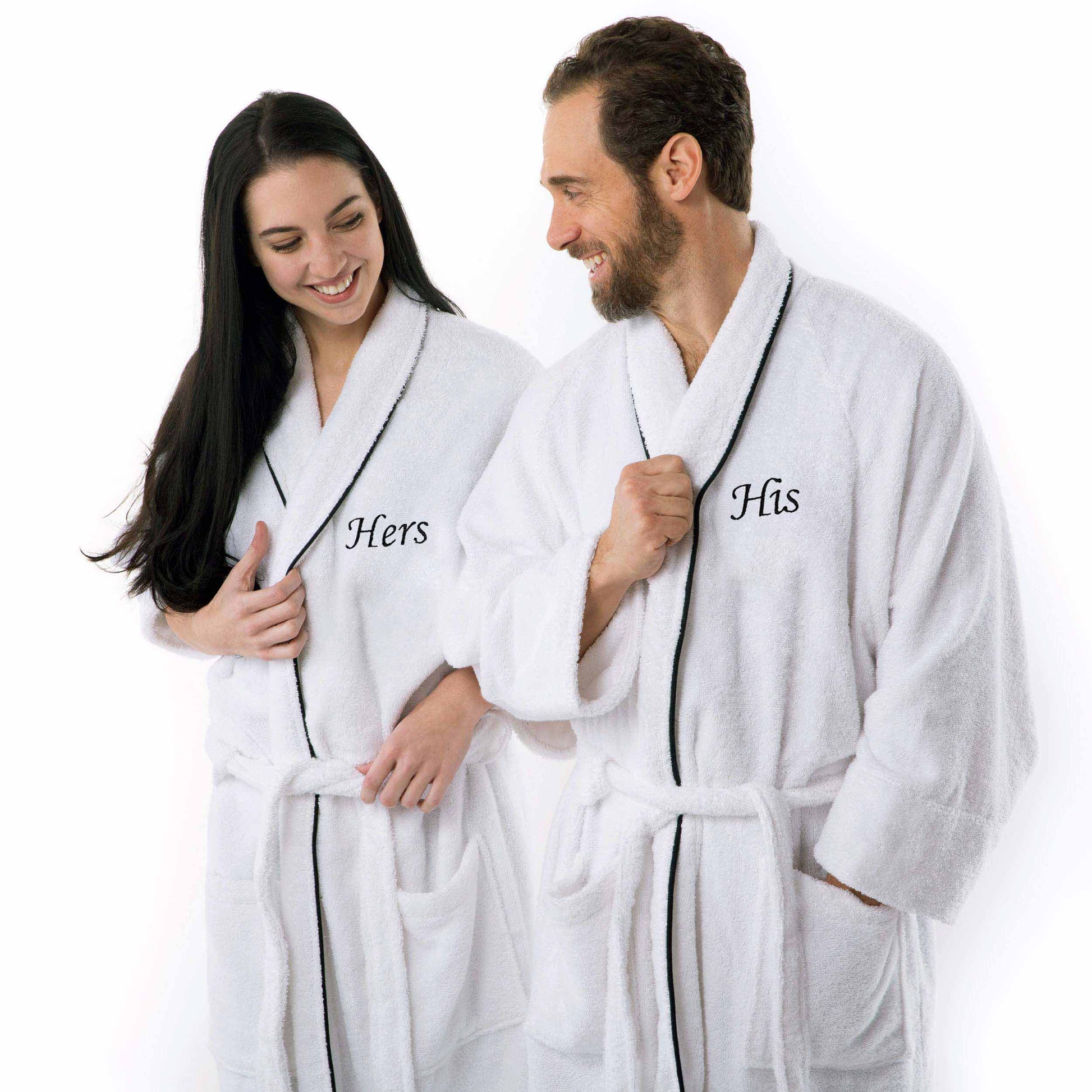 Cotton Embroidered Fluffy Bathrobe Adult Unisex Bath Robe White - Her