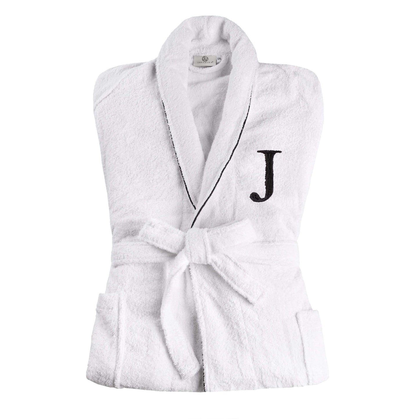 Cotton Adult Unisex Embroidered Fluffy Bathrobe White - Letter J