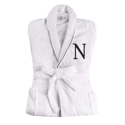 Cotton Adult Unisex Embroidered Fluffy Bathrobe White - Letter N