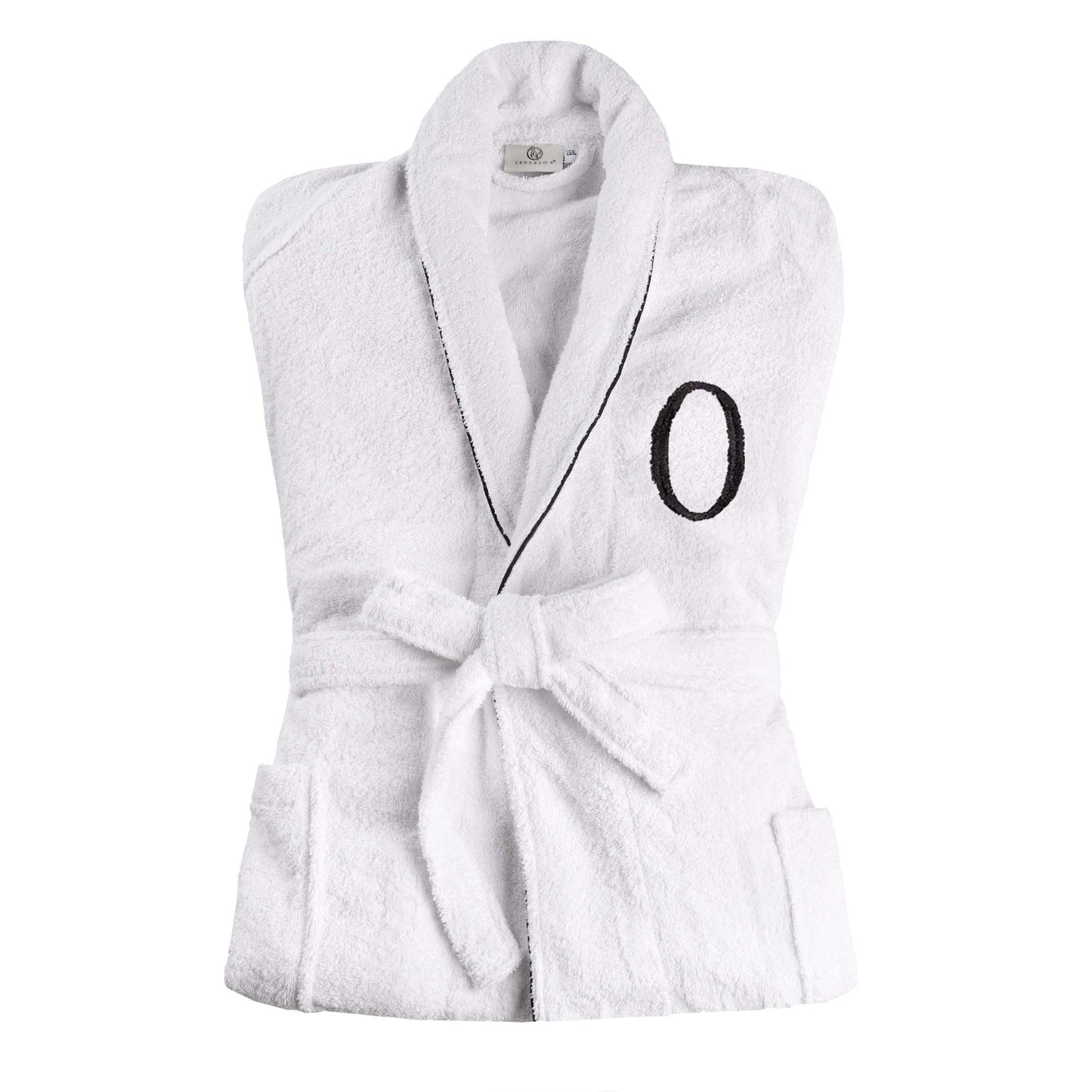 Cotton Adult Unisex Embroidered Fluffy Bathrobe White - Letter O