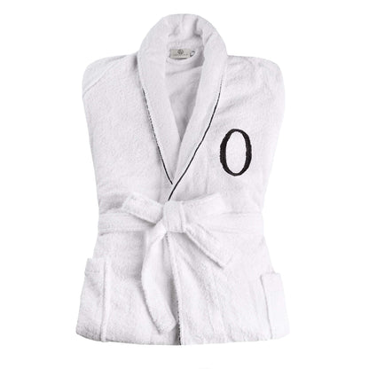 Cotton Adult Unisex Embroidered Fluffy Bathrobe White - Letter O