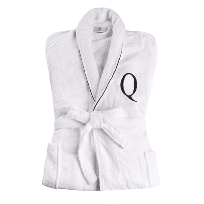 Cotton Adult Unisex Embroidered Fluffy Bathrobe White - Letter Q