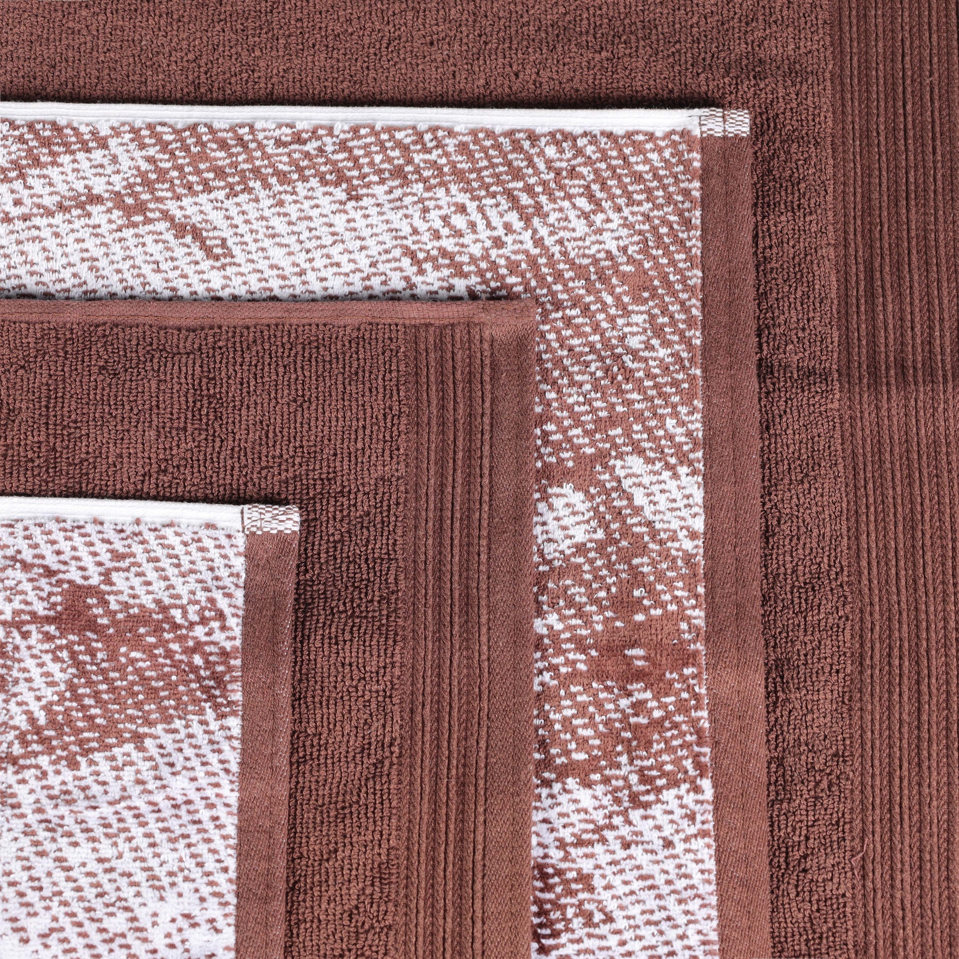 Cotton Marble and Solid Quick Dry 10 Piece Assorted Bathroom Towel Set - Brown
