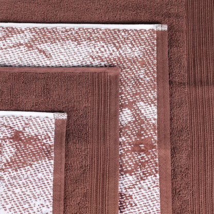 Cotton Marble and Solid Quick Dry 10 Piece Assorted Bathroom Towel Set - Brown