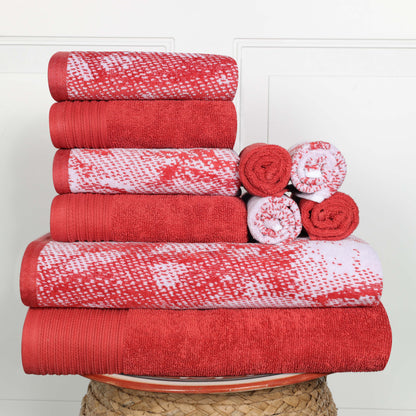 Cotton Marble and Solid Quick Dry 10 Piece Assorted Bathroom Towel Set - TerraCotta