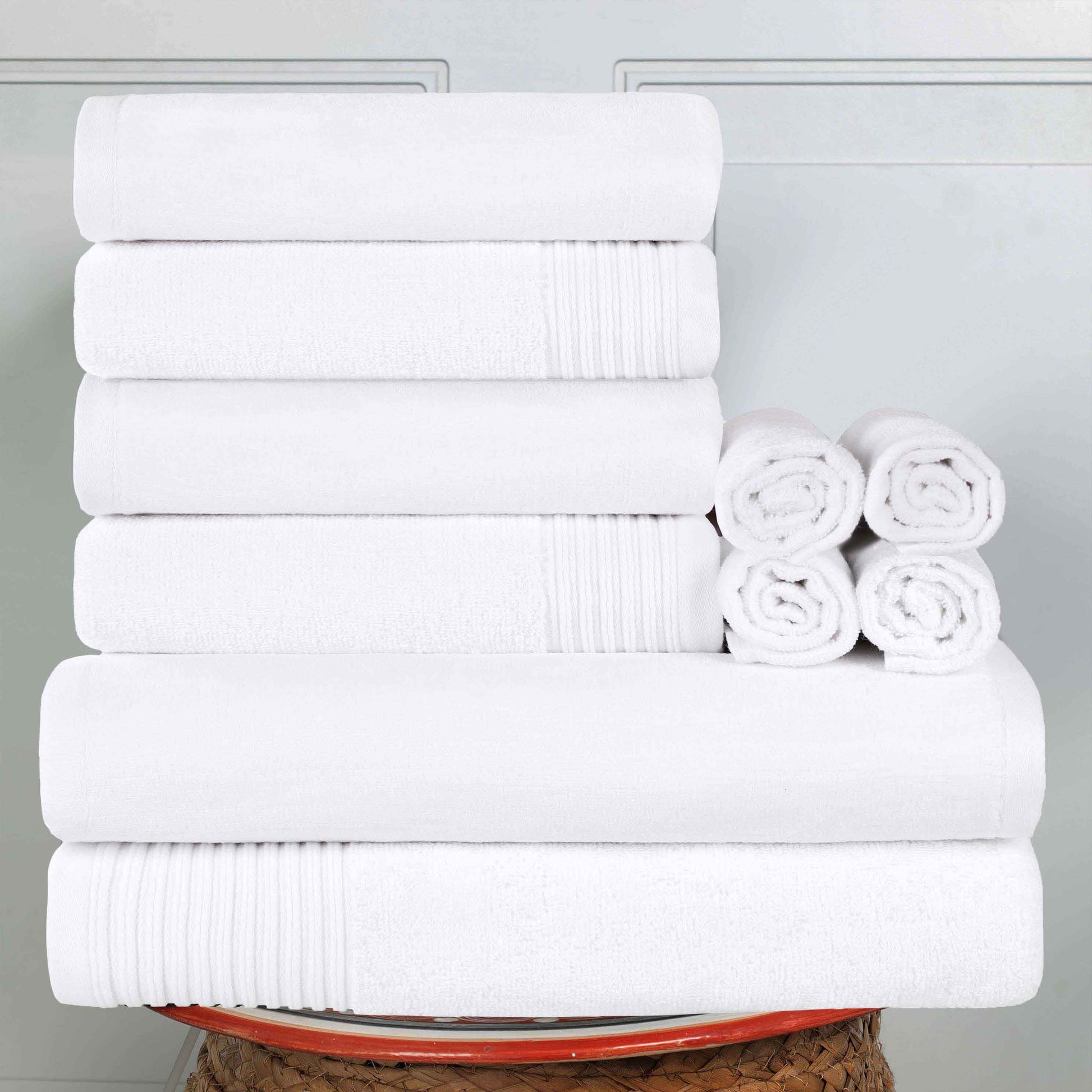 Cotton Marble and Solid Quick Dry 10 Piece Assorted Bathroom Towel Set - White