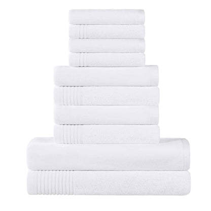 Cotton Marble and Solid Quick Dry 10 Piece Assorted Bathroom Towel Set - White