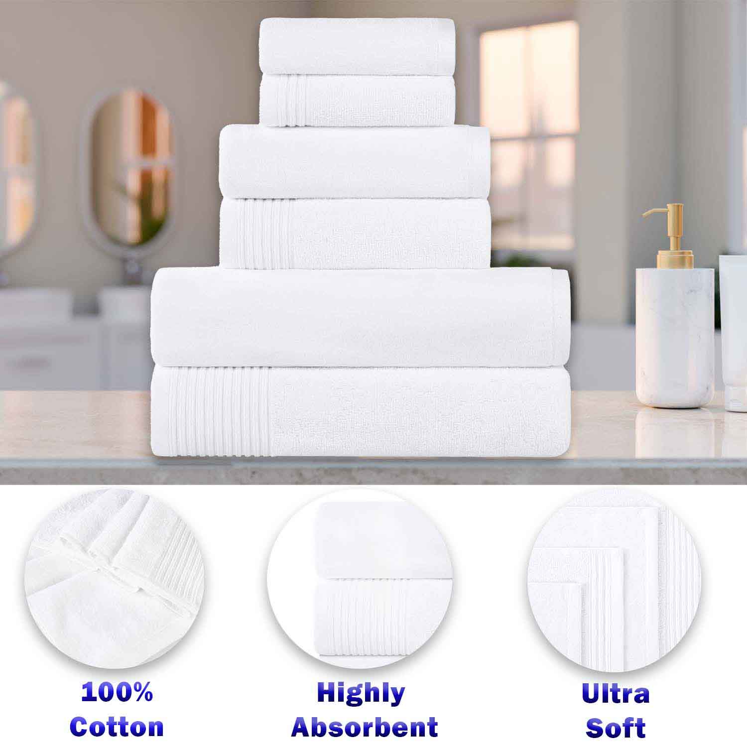 Cotton Marble and Solid Quick Dry 10 Piece Assorted Bathroom Towel Set - White