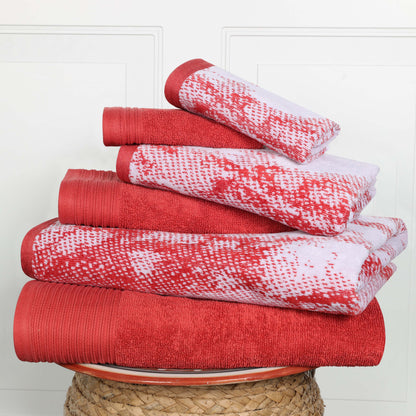 Cotton Marble and Solid Quick Dry 6 Piece Assorted Bathroom Towel Set - TerraCotta