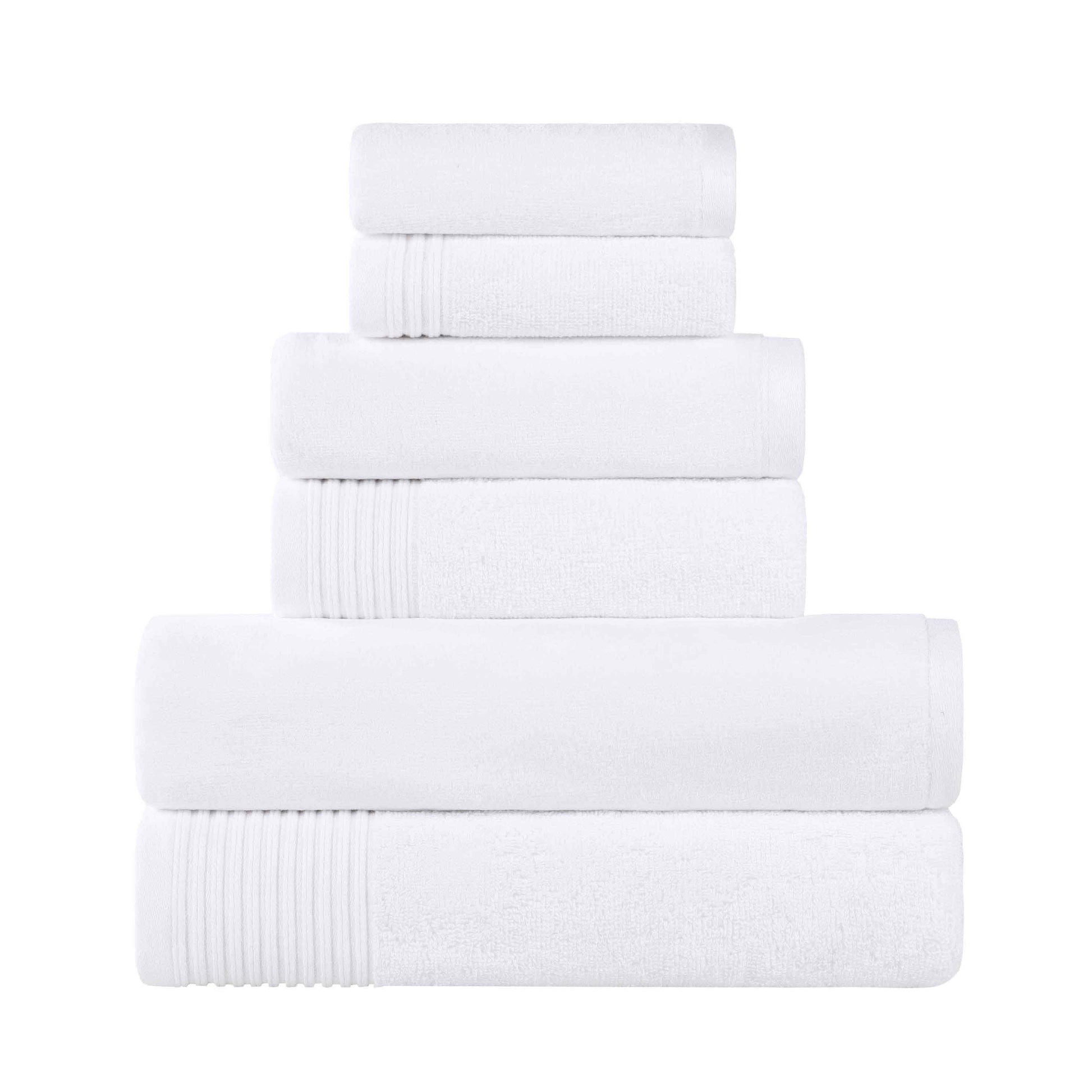 Cotton Marble and Solid Quick Dry 6 Piece Assorted Bathroom Towel Set - White