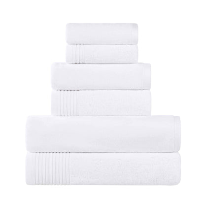 Cotton Marble and Solid Quick Dry 6 Piece Assorted Bathroom Towel Set - White