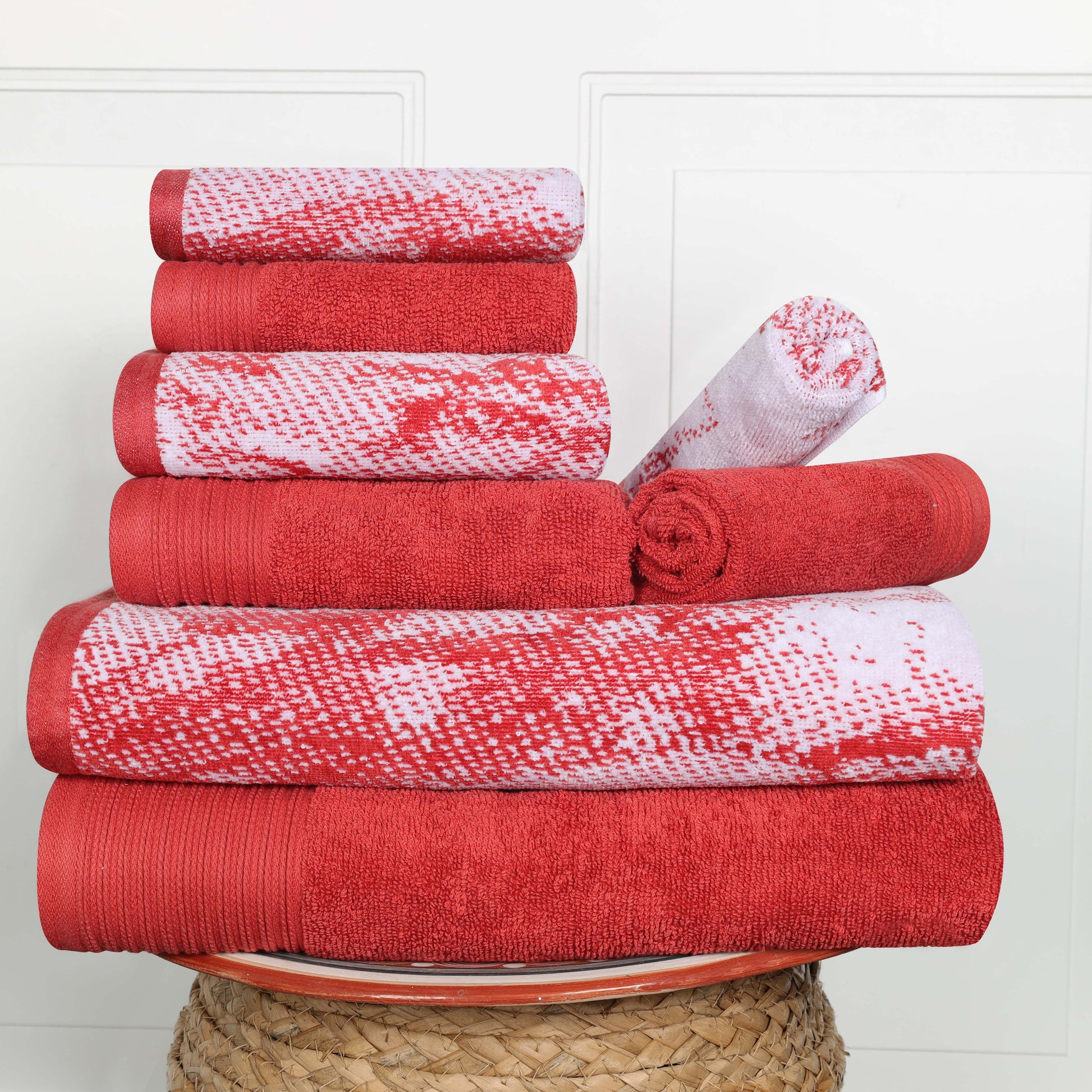 Cotton Marble and Solid Quick Dry 8 Piece Assorted Bathroom Towel Set - TerraCotta