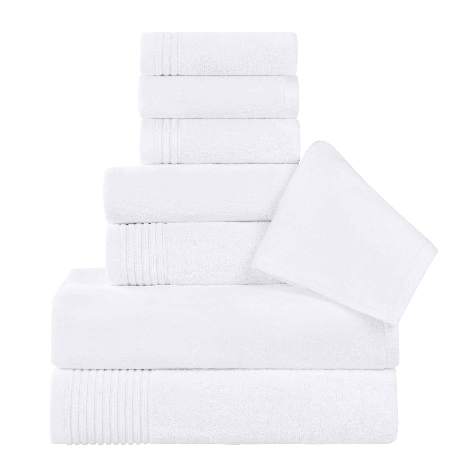 Cotton Marble and Solid Quick Dry 8 Piece Assorted Bathroom Towel Set - White