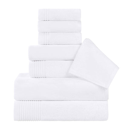 Cotton Marble and Solid Quick Dry 8 Piece Assorted Bathroom Towel Set - White