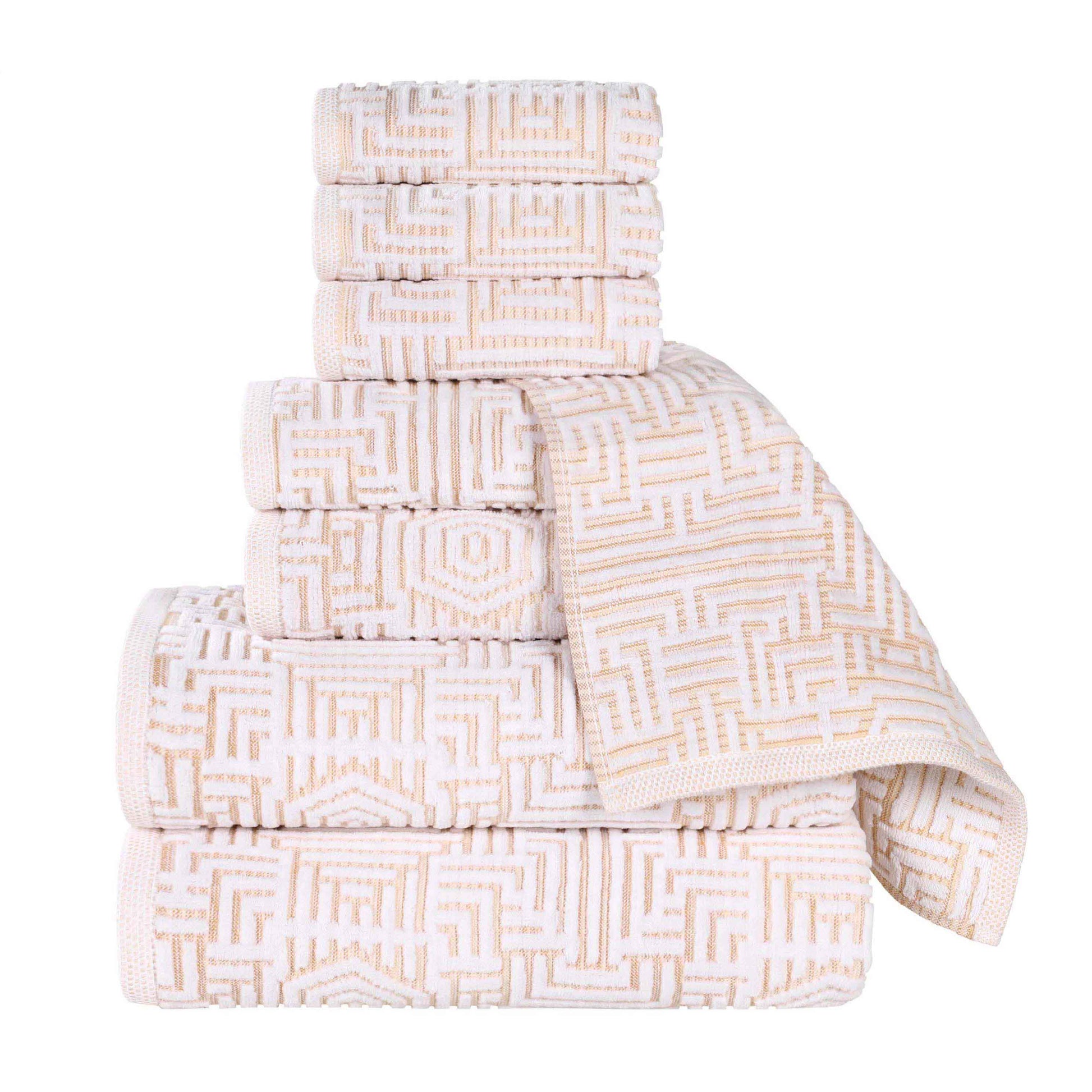 Cotton Modern Geometric Jacquard Plush Absorbent 8 Piece Towel Set - Gold