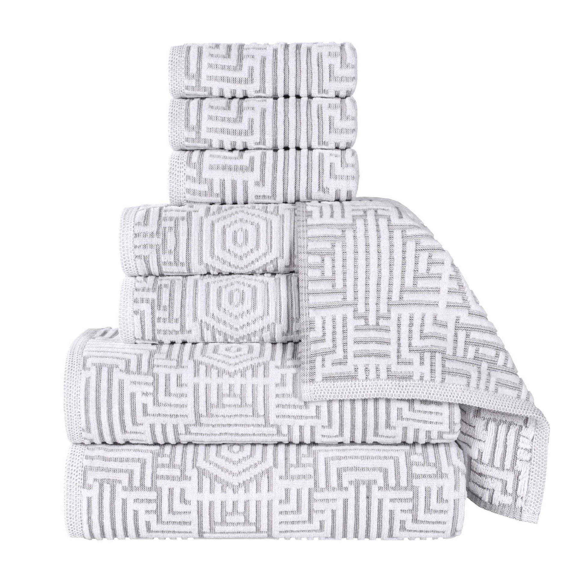 Cotton Modern Geometric Jacquard Plush Absorbent 8 Piece Towel Set - Platinum