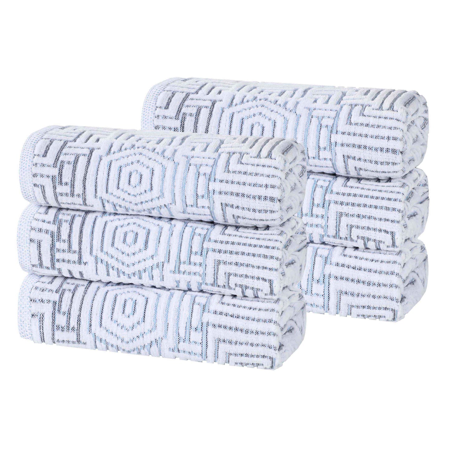 Cotton Modern Geometric Jacquard Plush Absorbent Hand Towel Set of 6 - Blue