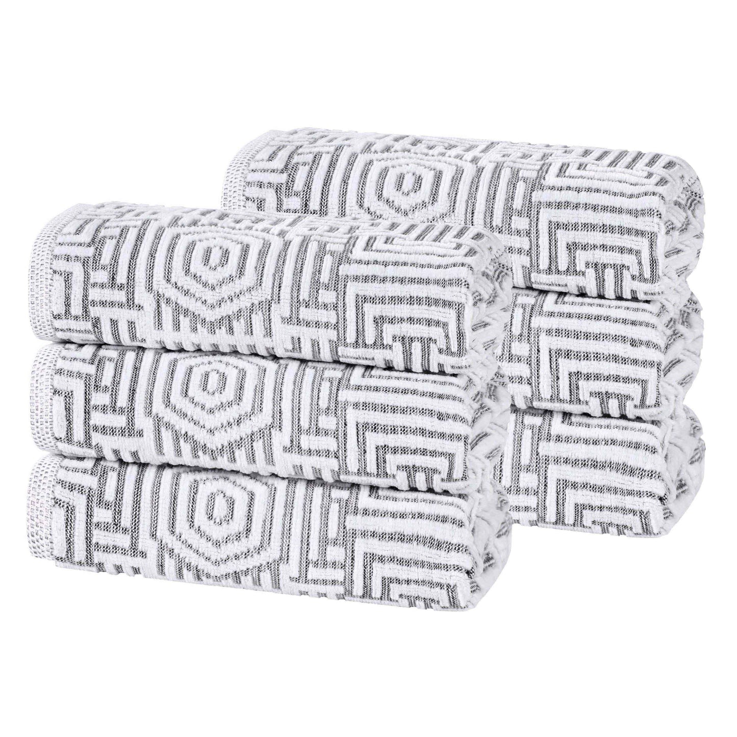 Cotton Modern Geometric Jacquard Plush Absorbent Hand Towel Set of 6 - Charcoal