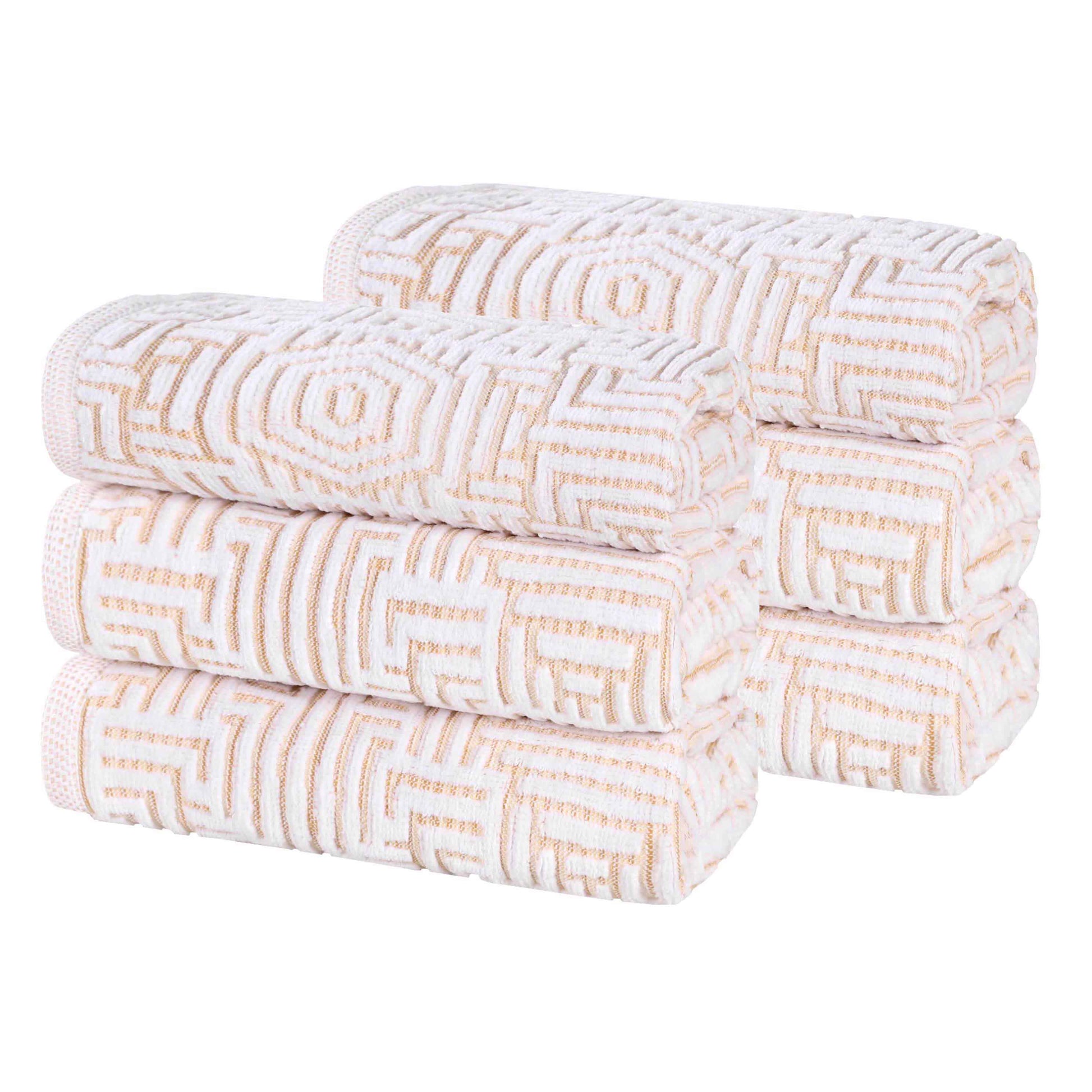 Cotton Modern Geometric Jacquard Plush Absorbent Hand Towel Set of 6 - Gold