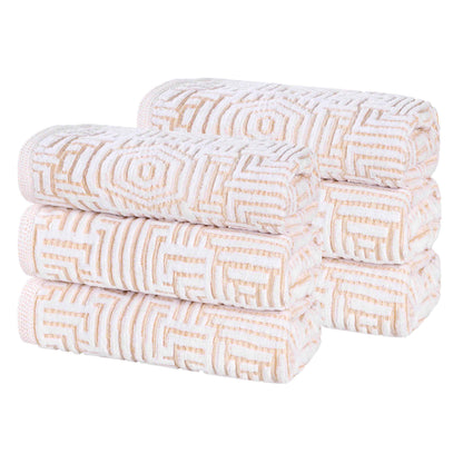 Cotton Modern Geometric Jacquard Plush Absorbent Hand Towel Set of 6 - Gold