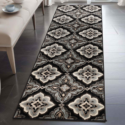 Crawford Modern Medallion Indoor Area Rug or Runner Rug Or Door Mat - Black