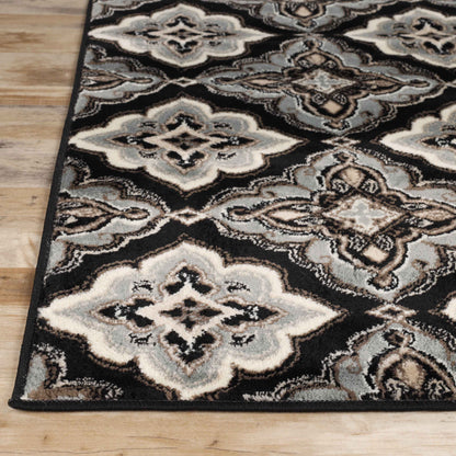 Crawford Modern Medallion Indoor Area Rug or Runner Rug Or Door Mat - Black