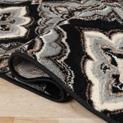 Crawford Modern Medallion Indoor Area Rug or Runner Rug Or Door Mat - Black