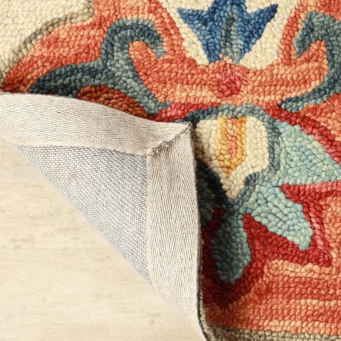 Geometric Floral Hand-Tufted Handmade Wool Indoor Area Rug Or Runner - Cream-Rust