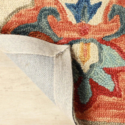 Geometric Floral Hand-Tufted Handmade Wool Indoor Area Rug Or Runner - Cream-Rust