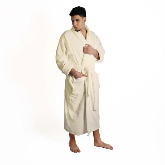 Classic Men's Bath Robe Turkish Cotton Bathrobe with Adjustable Belt - Cream