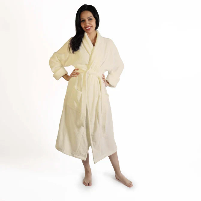 Classic Women's Bath Robe Turkish Cotton Bathrobe with Adjustable Belt - Cream