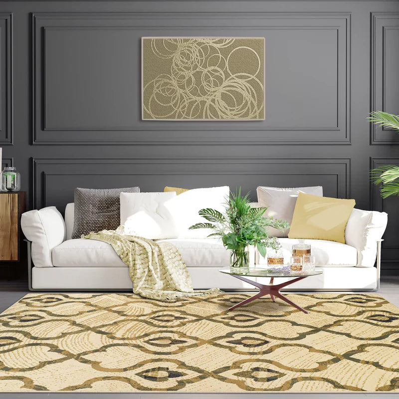 Brighton Geometric Lattice Indoor Area Rug Or Runner Rug Or Door Mat - Cream