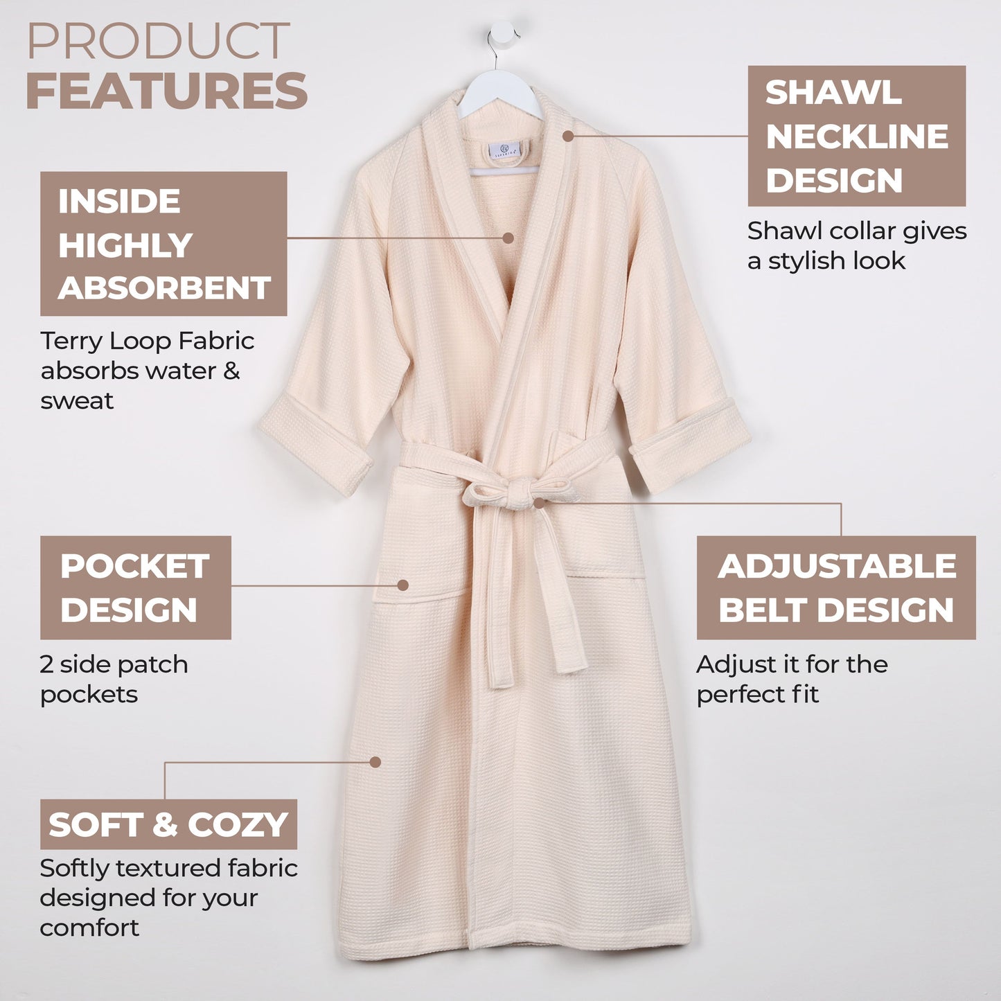 Waffle Weave Cotton Soft Lightweight Oversized Unisex Adult Bath Robe