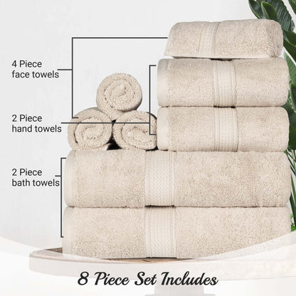 Madison Egyptian Cotton Pile Plush Heavyweight 8 Piece Towel Set