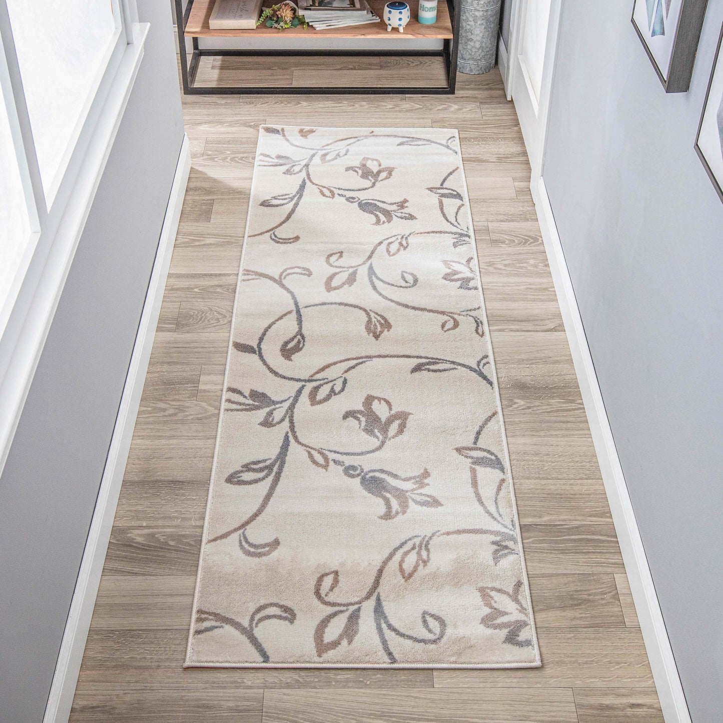 Vine Modern Floral Filigree Pattern Area Rug or Runner Rug