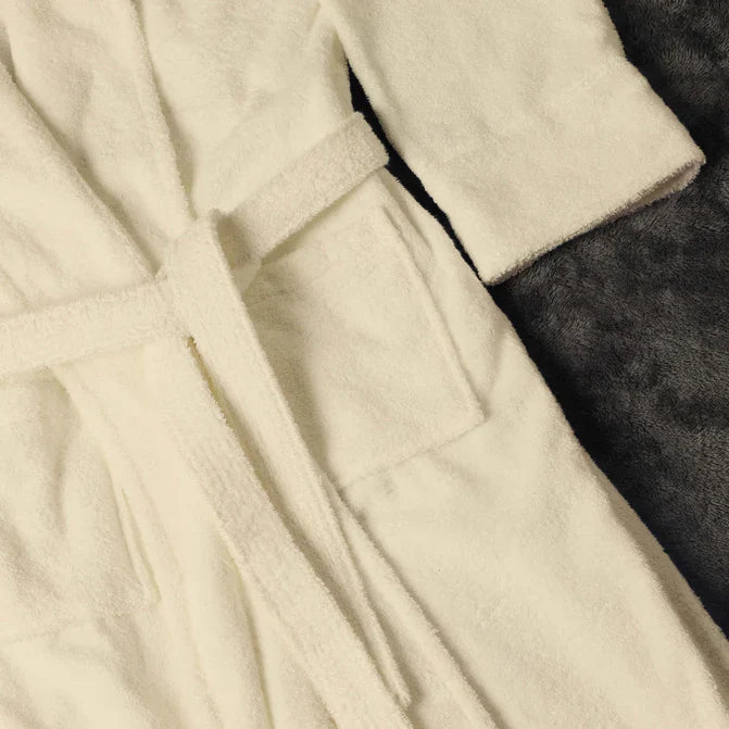 Classic Men's Bath Robe Turkish Cotton Bathrobe with Adjustable Belt - Cream