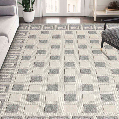 Geometric Greek Key Area Rug Indoor Outdoor Rugs - Cream