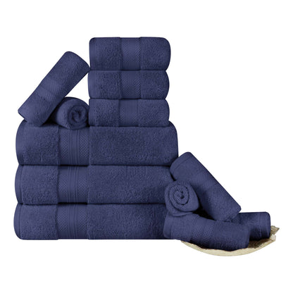 Turkish Cotton Highly Absorbent Solid 12 Piece Ultra Plush Towel Set - CrownBlue