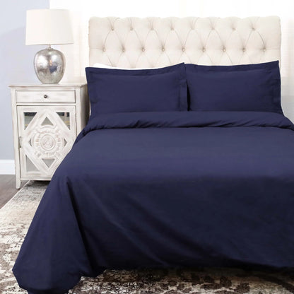 Cotton Percale Modern Traditional Duvet Cover Set - CrownBlue