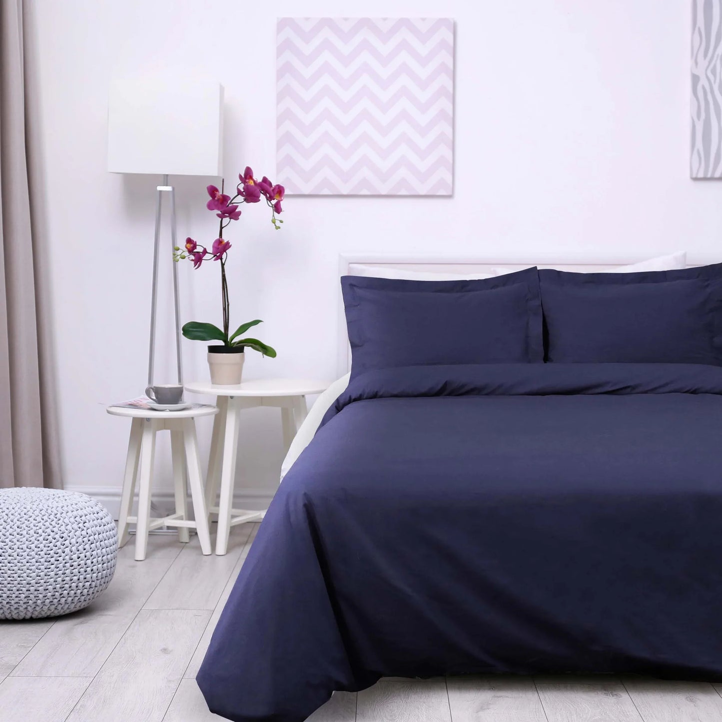 Cotton Percale Modern Traditional Duvet Cover Set - CrownBlue