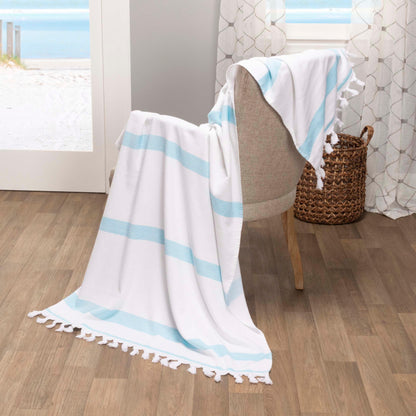 Tropical Cabana Stripe Fouta 2 Piece Beach Towel with Tassels