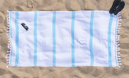 Tropical Cabana Stripe Fouta 2 Piece Beach Towel with Tassels