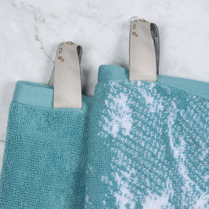 Cotton Marble and Solid Medium Weight Hand Towel Set of 6 - Cyan