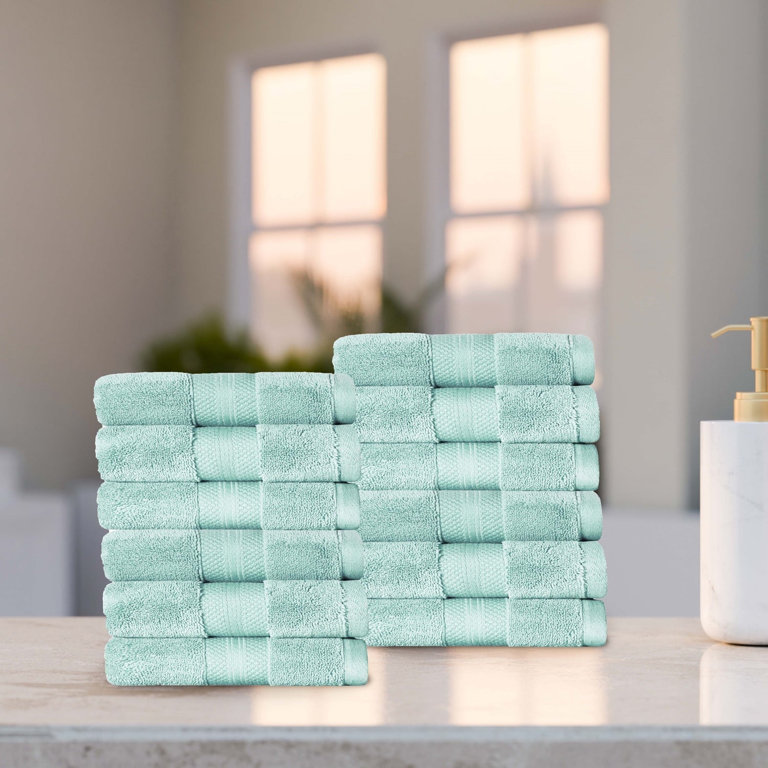 Superior Premium Turkish-Cotton Assorted Towel Set - Dusty Aqua