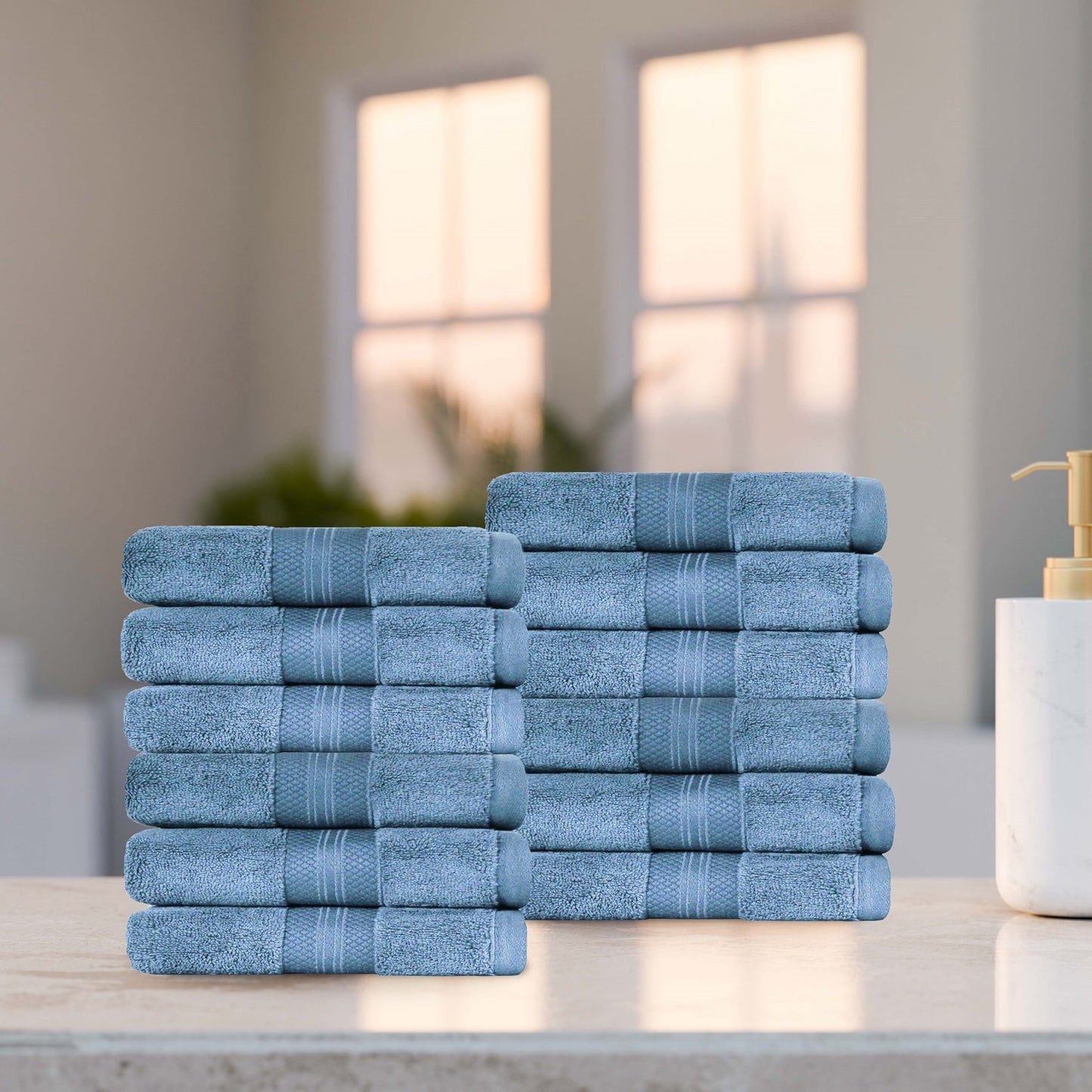 Superior Premium Turkish-Cotton Assorted Towel Set - Denim Blue