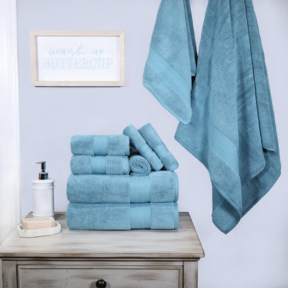 Superior Premium Turkish-Cotton Assorted Towel Set - Denim Blue