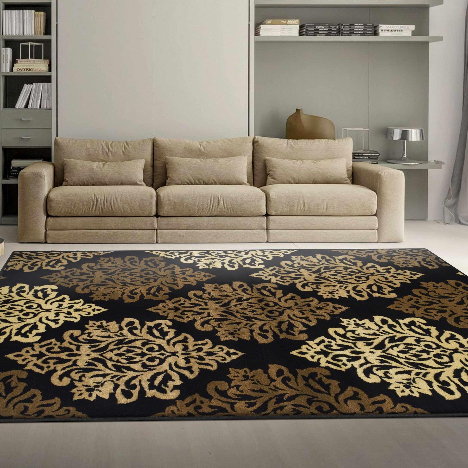 Superior Danvers Contemporary Floral Medallion Damask Indoor Area Rug - Black