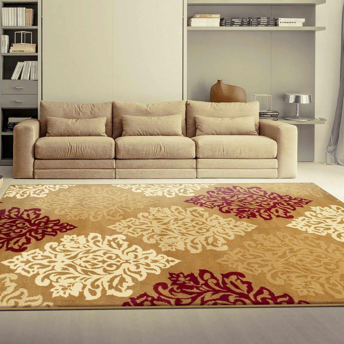 Superior Danvers Contemporary Floral Medallion Damask Indoor Area Rug - Brown