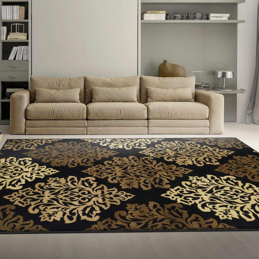 Superior Danvers Contemporary Floral Medallion Damask Indoor Area Rug - Black