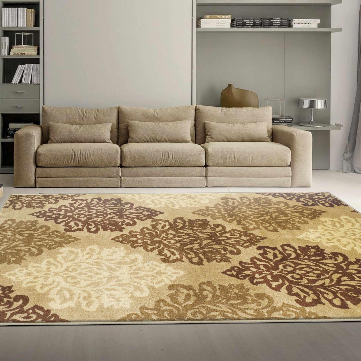 Superior Danvers Contemporary Floral Medallion Damask Indoor Area Rug - Beige